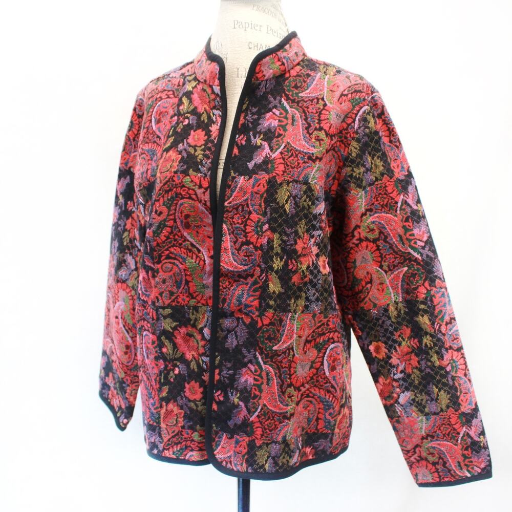 Serengeti Vintage Floral Print Kimono Cardigan Mock Neck Cottagecore Boho Large